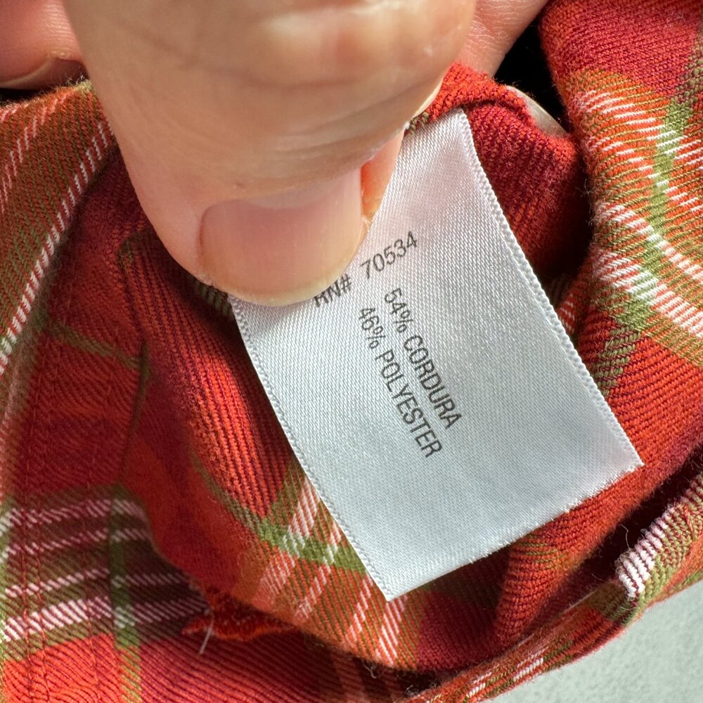 Orvis Heavyweight Orange Green Plaid Field Flannel Button Down Shirt Large - Picture 4 of 10